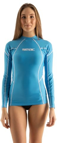 SEAC RAA Long Evo Donna Maglia Protettiva Rash Guard per Snorkeling e Nuoto Anti UV, Azzurro, XL