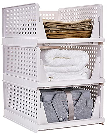 RAIN QUEEN 3 Stück Faltbaren und Stapelbar Kleiderschrank Aufbewahrungsboxen für Schlafzimmer Kleidung Lagerung Kunststoff Organizer Schublade (weiß)