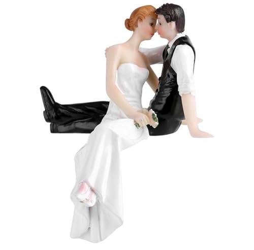 Fyearfly Cake Topper Hochzeit Brautpaar Figuren 15cm, Sitzendes Brautpaar aus Kunstharz, handbemalt, lustige Tortendeko für Hochzeitstorte & Festtafel, wiederverwendbare Hochzeitsdeko