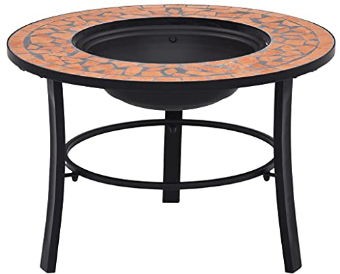 Susany Mosaik-Feuerstelle Multifunktional Feuerschale 68 x 68 x 45 cm,Gitterdesign,Feuerstelle Fire Pit Grillstelle Feuerkorb Mit Dreibeinständer für BBQ, Heizung,Garten,Stahl und Keramik