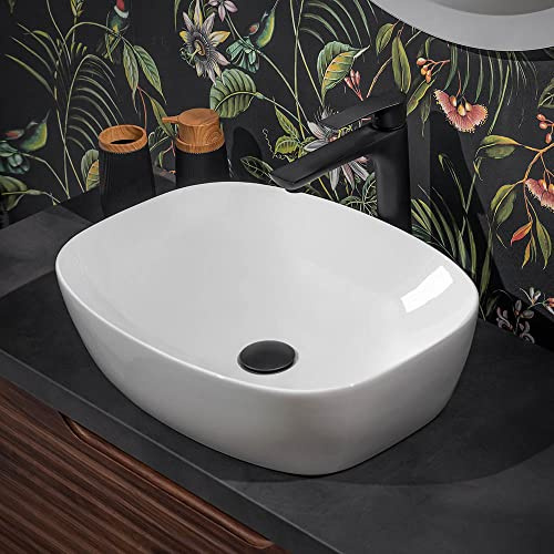 Lavabo da appoggio, L 50x38 cm in ceramica bianco lucido, rettangolare con angoli tondeggianti