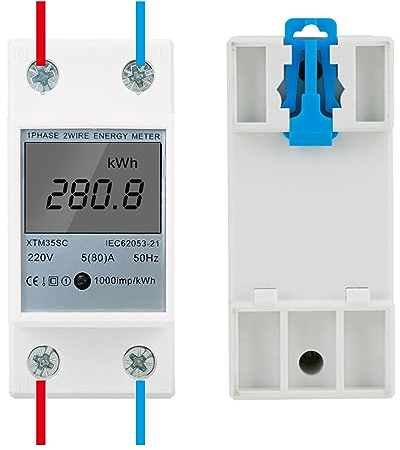 Jadeshay Compteur Electrique, Compteur D'électricité 220V 5(80) A 2 Fils 2P Din Rail Compteur Électrique d'alimentation Numérique KWh