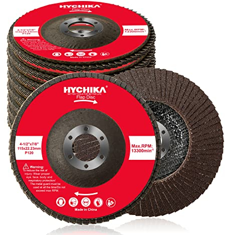 HYCHIKA Disco Lamellare 115mm, 10PC Dischi Lamellari Abrasivi Lamellari, Grana 120, Adatto per Acciaio Inossidabile Metallo e Legno per Smerigliatrice Angolare