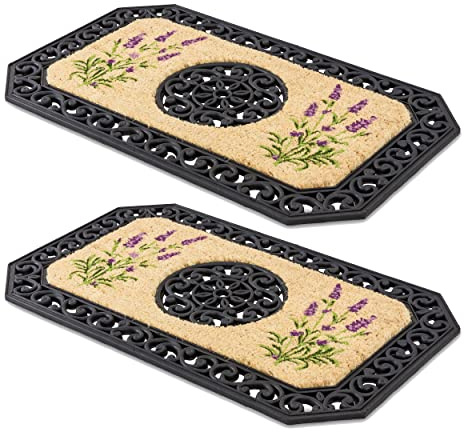 Kokosmatte mit Gummirand für Eingangsbereich - Lavendel 2er Set 45 x 75 cm | Rutschfeste Sauberlaufmatte strapazierfähig Türmatte Innenbereich Eingangsmatte für den überdachten Außenbereich robust Innen