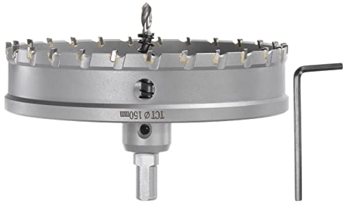 sourcing map Lochsägen set 150 mm Hartmetall Bohrkrone, Dosenbohrer Titanbeschichteter Hartmetallschneider mit Sechskantschlüssel für Edelstahl Eisen Legierung Holz Kunststoff