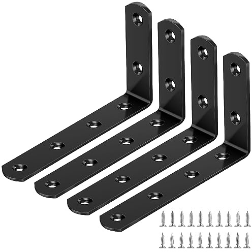 Yeepeo Shelf Brackets, L Shape Wall Brackets Carbon Steel Support Heavy Duty Right Angle Bracket with 24 Screws for Support, Stainless Steel, 4pcs 125×75×20mm