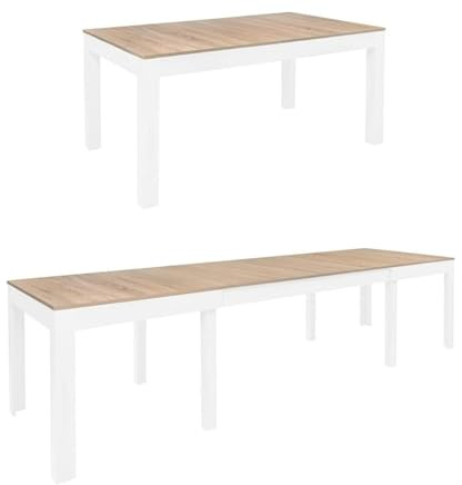 Generisch Tisch Küchentisch Esszimmertisch Esstisch Torino ausziehbar 300 cm Eiche Sonoma - Weiß Matt 4-12 Personen Esstisch 160 x 90 x 76 cm Moderner rechteckiger Tisch mit Erweiterungsmöglichkeit