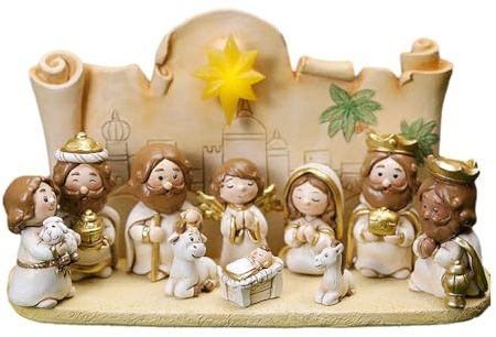 Qurygin Nativity Scene Figurines Manger - 11 Cartoon Christmas Nativity Figurines Set, Resin Nativity Scene Silhouette Ornament, Nativity Set For Christmas Indoor, Real Nativity Scene Figurines Sets