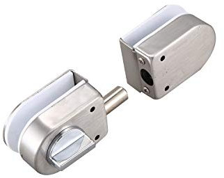 Oikabio Acero inoxidable,Cerradura de pestillo de puerta de vidrio/, 138A, sin taladrar, para puerta de vidrio doble, puerta de vidrio sin