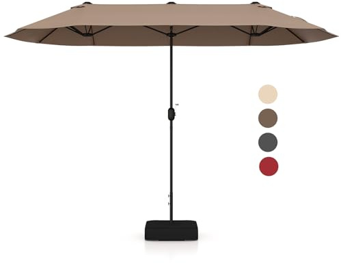 KOMFOTTEU Sombrilla de Jardín Doble 396 x 201 cm con Protección UV | Parasol Rectangular con Manivela y Base, para Piscina, Terraza, Patio