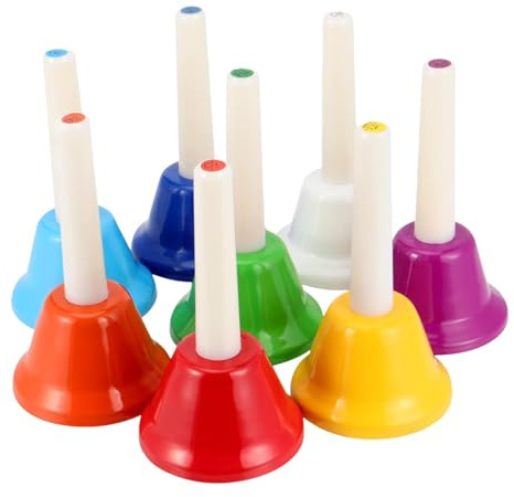 Kleine Handglocke, 8-Noten-Handglocken - Buntes 8-Noten-Handrufglocken-Set | Tragbares Musikinstrument mit klarem Klang und Griff, effiziente Klingelglocke für Kinder und Erwachsene