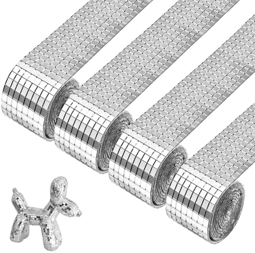 DECARETA Mini Spiegel Mosaik Selbstklebend Spiegelfliesen Mosaiksteine 4 Rollen 6400 Stück 5 x 5 mm Glas für KTV Hause DIY