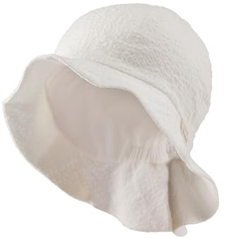 Sterntaler Sonnenhut Struktur - Mädchen Sommerhut - Fischerhut aus Baumwolle mit Nackenschutz - elastisches Gummiband - Futter aus Batist (Bio) - Baby und Kinder Kopfbedeckung - weiß, Größe 49