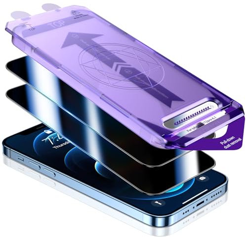 UniqueMe für iPhone 12 Pro/12 für Panzerglas Sichtschutz - Automatische Staubentfernung,Bruchsicher Militärniveau, Anti-Kratzer, Bläschenfrei, Anti Spy Folie, 2 Stück