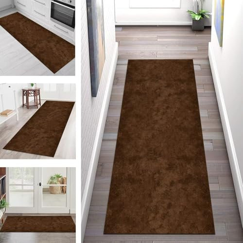 Teppich Läufer Lang Flur Küche Teppichläufer Rutschfest Waschbar Küchenläufer Teppichmatten Dunkelbraun Abstrakt Schmutzfangmatte 60X300CM Meterware Flurteppich Wohnzimmer Schlafzimmer Küchenteppich