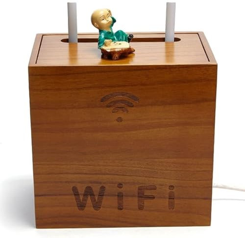 Storage Racks Wooden Wireless WiFi Router Storage Box Power Strip Management Hider Rack Finishing Desktop Decorative Storage Box(27 * 17.7 * 26cm)