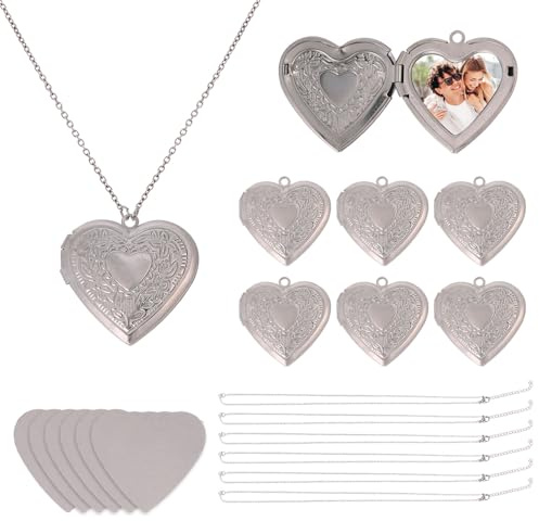 CHGCRAFT 6 ensemble de Colliers Médaillon en Forme de Cœur avec Lunette Vierge Par Sublimation Pendentif Médaillon en Forme de Cœur en Acier Inoxydable Amour de la Chaleur Utilisé
