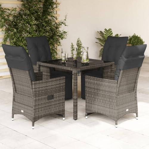 Juroupi 5-TLG. Garten-Bistro-Set mit Kissen Gartenset Tisch Und StüHle Bistrotisch Outdoor Balkon MöBel Set Grau Poly Rattan - 3276894