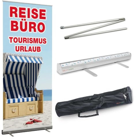 Rollup Banner 85 cm x 200 cm REISEBÜRO inkl. Display, Halterung, Boden und Gestaltung