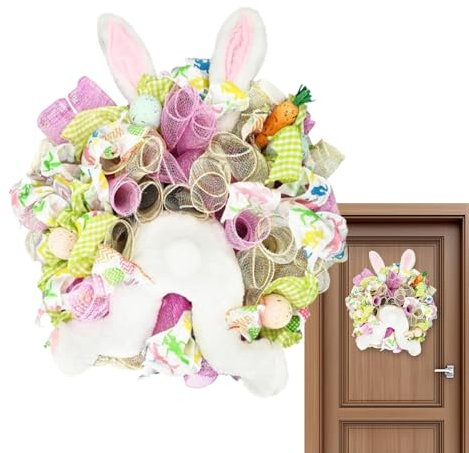 Osterhasenkranz, Osterkränze für die Haustür - Künstlicher Osterkranz mit und Eiern | Niedlicher mit Karotte für Ostern, Familien-Ferienhaus-Wanddekoration