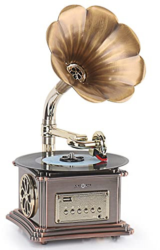 asdchZen Mini Tourne-Disque Gramophone Rétro, Tourne-Disque Vinyle, avec Radio FM USB Bluetooth pour La Décoration du Salon De La Maison