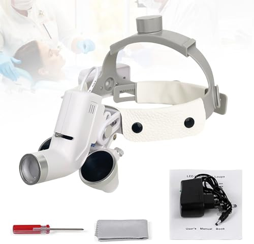 Lupenbrille, Lupenbrille mit Licht Medizinische Dental Chirurgisch LED Kopflupe Mit 5W Verstellbare Scheinwerfer Dental Fernglas Chirurgischer Glas Lupe