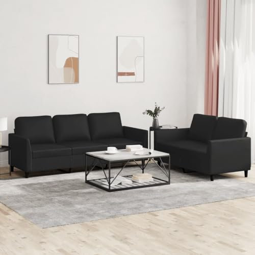 Brokky 2-TLG. Sofagarnitur mit Kissen Sofa Wohnzimmer Sitzgruppe Wohnzimmer Sofa Set Sofas FüR Wohnzimmer Schwarz Kunstlederer / 3201760