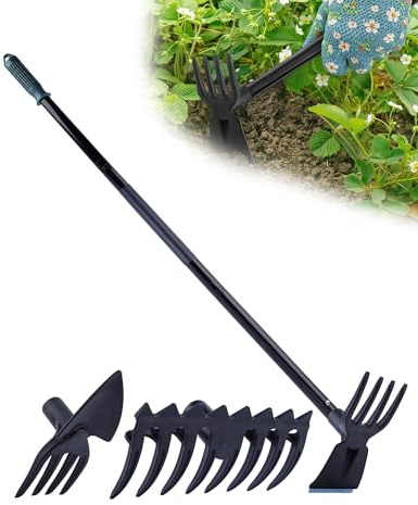 HIPULX 5-in-1 Garden Hoe - Adjustable 37 to 50 Handle, 5 Tool Heads, Heavy-Duty Weeding, Cultivating, and Raking Tool for Gardening, Camping, and Outdoor Use