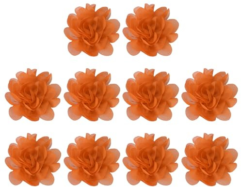 PATIKIL 10 Stück 2 Chiffon Blumen für DIY Handwerk Hochzeit Dekor Orange | Mesh-Stoffblumen Nähen Stoffapplikationen Stirnband Verzierungen