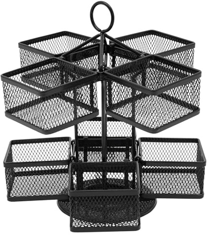 2 Etagen Teebox, Drehbar Metall Teebeutelhalter mit 8 Fächern, Abnehmbar Teebeutel Aufbewahrungsbox, für Küche Zuhause Büro zum Storage von Teebeuteln Kaffee, Schwarz