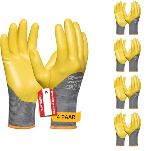 Gebol Wet Guard Arbeitshandschuhe, 4 Paar, Gr. 10/XL, Nitril-Grip, Montage