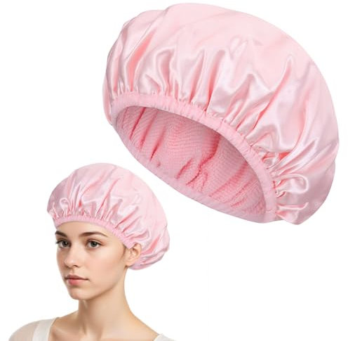 BOHUIZ Bonnet de douche pour femme - 3 couches - Réutilisable - Avec doublure en éponge - Pour douche, spa, salon, maquillage, voyage (1 pièce)