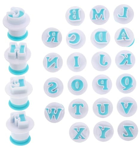 DOITOOL 26pcs Reusable Plastic Cookie Molds Letter Stamps for Baking Cake Decorating Compact Baking Accessory