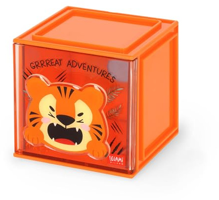 Legami - Cutie Cubes-skrivbordslåda, tiger-tema, skrivbordsorganiserare, förvaring, klistermärke ingår, stapelbar, multifunktionell, ABS, 90 x 90 x 100 cm