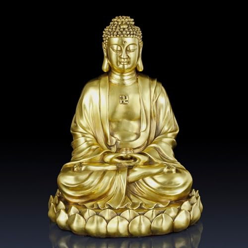 MILY-ART Statua di Buddha in oro da 24,9 cm per arredamento della casa – Figura seduta di Buddha in meditazione, scultura in ottone Zen per soggiorno spirituale, angolo meditazione, regalo per la