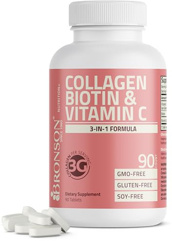 Bronson Collagen Peptides 3000mg (per Serving) with Biotin & Vitamin C - for Hair, Skin & Nails Support, Non-GMO, 90 Tablets
