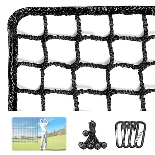 Golfbälle Übungszaunnetz, 3 x 5 m Schwarzes Polyester Golf-Übungsnetz mit 12 Hüpfball und 4 Karabiner Tragbares Golfnetz mit 25 x 25 mm Diamantmaschendesign Golf Schutznetz für Drinnen und Draußen