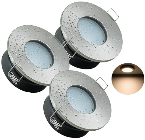 JungesLicht - IP65 Einbaustrahler 12V inkl. Trafo, 3x 4W LED Leuchtmittel - austauschbar, Bohrloch 68-72mm, Außen 83mm, Tiefe 65mm, Komplettset, Bad Einbauleuchte, Deckenspot (3000K warmweiß)