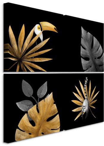 murando - Quadri Moderni Fonoassorbenti Soggiorno, Tucano Tropicale 80x80cm | Chiodi Inclusi, 4 Pezzi, Quadro Moderno Fonoassorbente, Protezione Dai Rumori, Pannelli Fonoassorbenti Decorativi