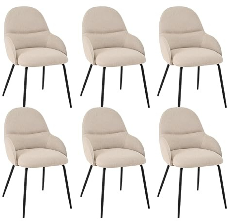 Goeurvant - Set di 6 sedie per sala da pranzo con braccioli – Sedie ergonomiche imbottite, moderne sedie da cucina con rivestimento in lino e gambe in metallo, sedie imbottite per soggiorno, sala da