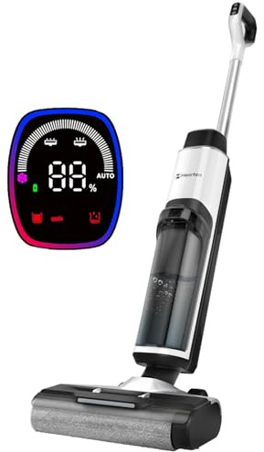 Hearten Aspirapolvere Lavapavimenti Sanificazione con Acqua Elettrolitica, Auto Pulizia, Autopropulsione Lavapavimenti Senza Filo, Display LED, Guida Vocale per Pavimenti in Piastrelle e Legno