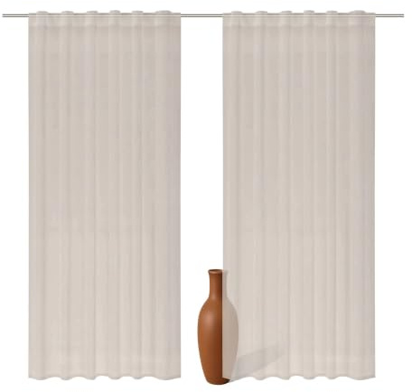 Foxx 2er Set Schlaufenschal beige 245 cm transparent Moderne Vorhänge | leichte Voile Stores mit verdeckten Schlaufen für lichtdurchlässige Fensterdekoration, elegante Gardinen für modernes Wohnen