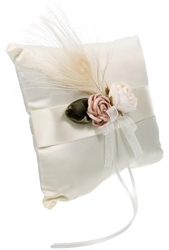 CLISPEED Ringkissen Hochzeit Vintage aus Satin Florales Blumenringkissen mit Schleife Dekorativ und Schützend für Eheringe bei Hochzeitszeremonie