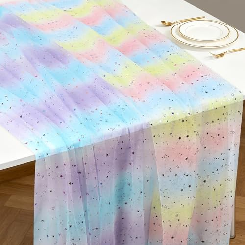 2 stycken regnbågstyll, 150 x 100 cm, glitter organza-tyg, gradient färg | Tylltyg, blåviolett, rosa-gul, polyester, ventilerande, skärbar, för gör-det-själv, för kläder, för bröllopsdekoration