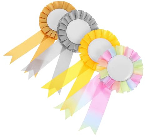 PRETYZOOM 4pcs Award Ribbon Rosette Set with Vibrant Design and Tinplate Material, Portable Prize Ribbons for Festivals and Events, Celebration Essential with Versatile Matching