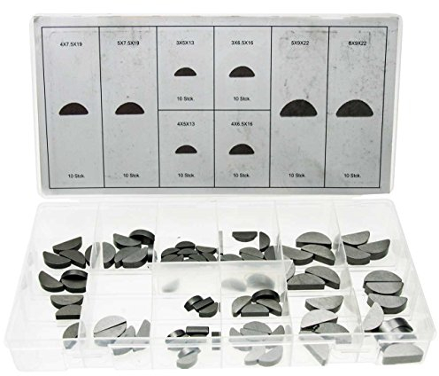 Federkeile-Sortiment 3-4-5-6 mm Halbmond Paßfeder Set Mitnehmerkeil Satz, 80-tlg. diverse Größen breite 3-6 mm länge 13-22 mm (im wiederverwendbaren Aufbewahrungsbox/Sortimentsbox/Sortierkasten)