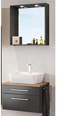 möbelando Waschtisch-Set Gästebad Handwaschplatz Badmöbel Waschplatz Badezimmer Davos I Graphit/Grau-Matt