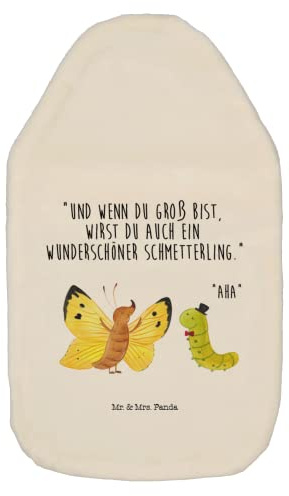 Mr. & Mrs. Panda Wärmflasche Raupe Schmetterling - Geschenk, lustige Sprüche, Hütchen, Kleine Wärmflasche, Wärmekissen, Bettflasche, Entwicklung,