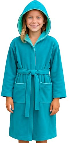 Morgenstern Peignoir à Capuche pour Enfants et Adolescents Fille et Garçon 100% Coton Éponge OEKO-TEX® Robe de Chambre11-12 ans 146-152 cm bleu pétrole