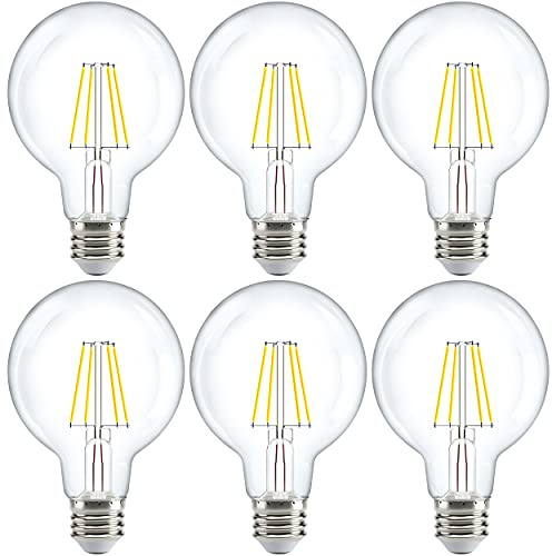 Sunco G25 Globe Light Bulbs LED Edison Vanity Light Bulbs, CRI90 3000K Warm White, Dimmable, 5W=60W, Clear Vintage Filament Globe, 500 Lumens, E26 Base Indoor Outdoor Clear UL